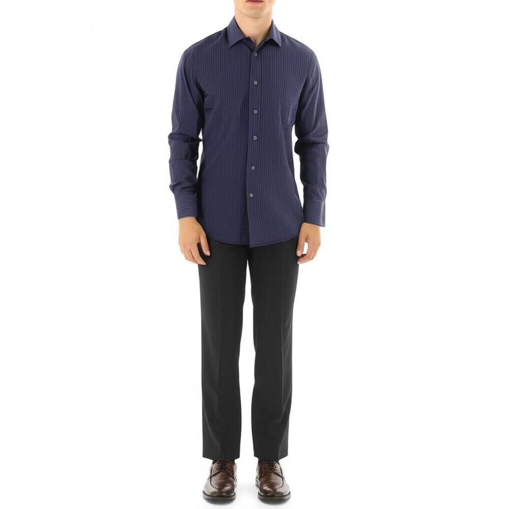 APT.9 Mens Dress Shirt Size L Black Blue Pinstripe Long Sleeve Business‎